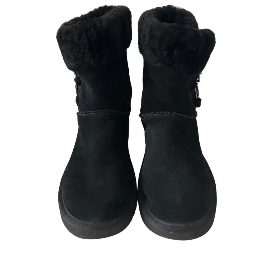 Koolaburra/ Ugg Women's Sulana Suede Short Boot with Buckles Black Sz 7 Faux Fur